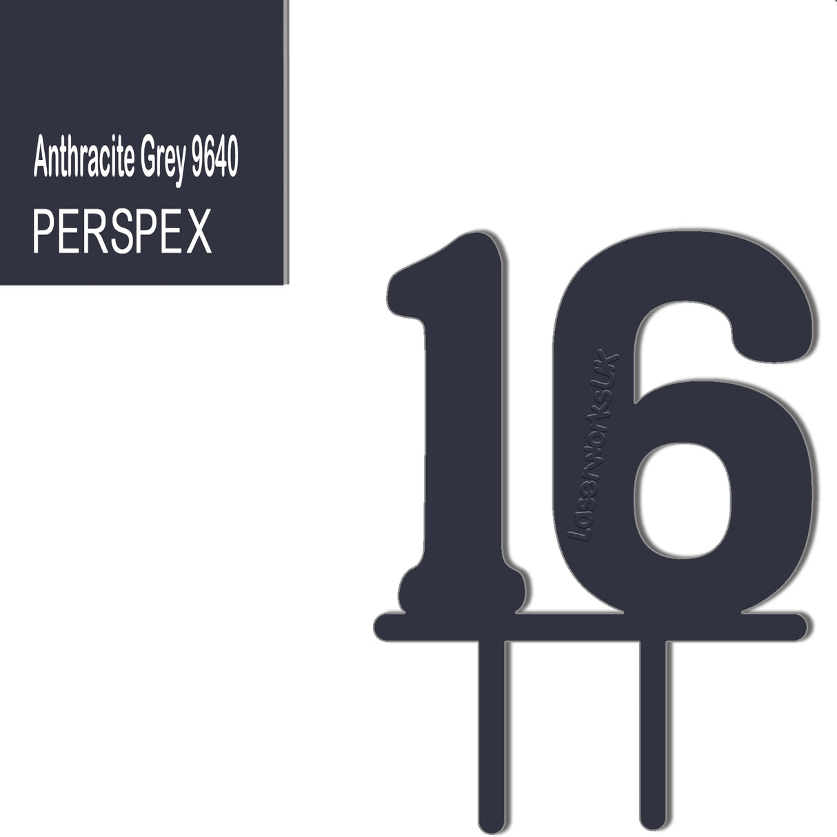 Acrylic Number Sixteen Cake Topper - Laserworksuk