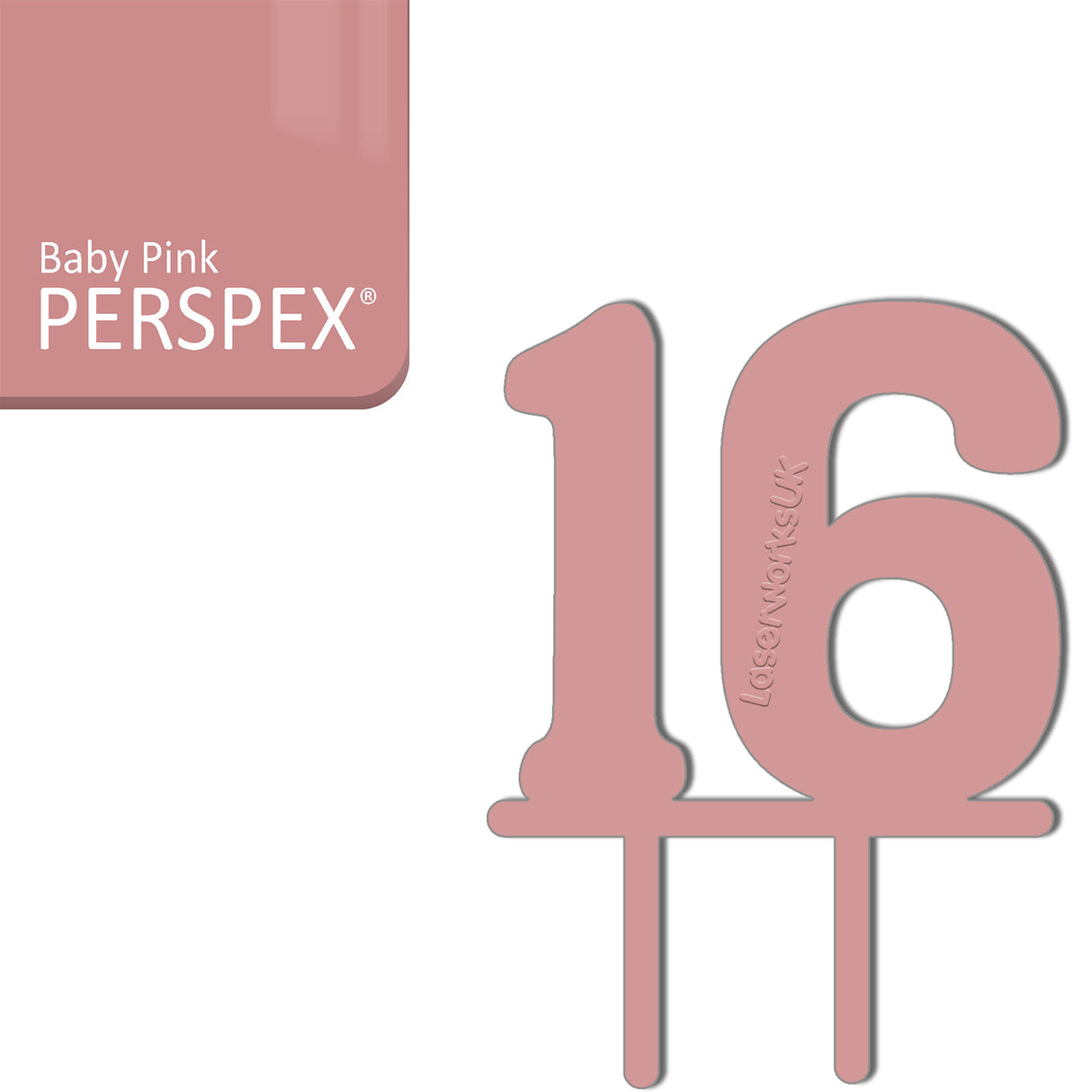 Acrylic Number Sixteen Cake Topper - Laserworksuk