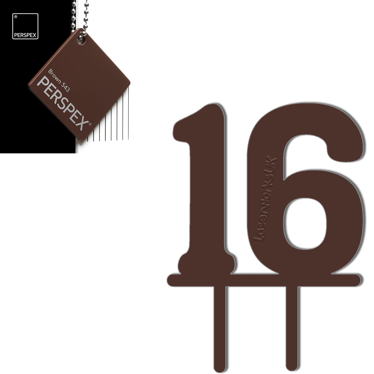 Acrylic Number Sixteen Cake Topper - Laserworksuk