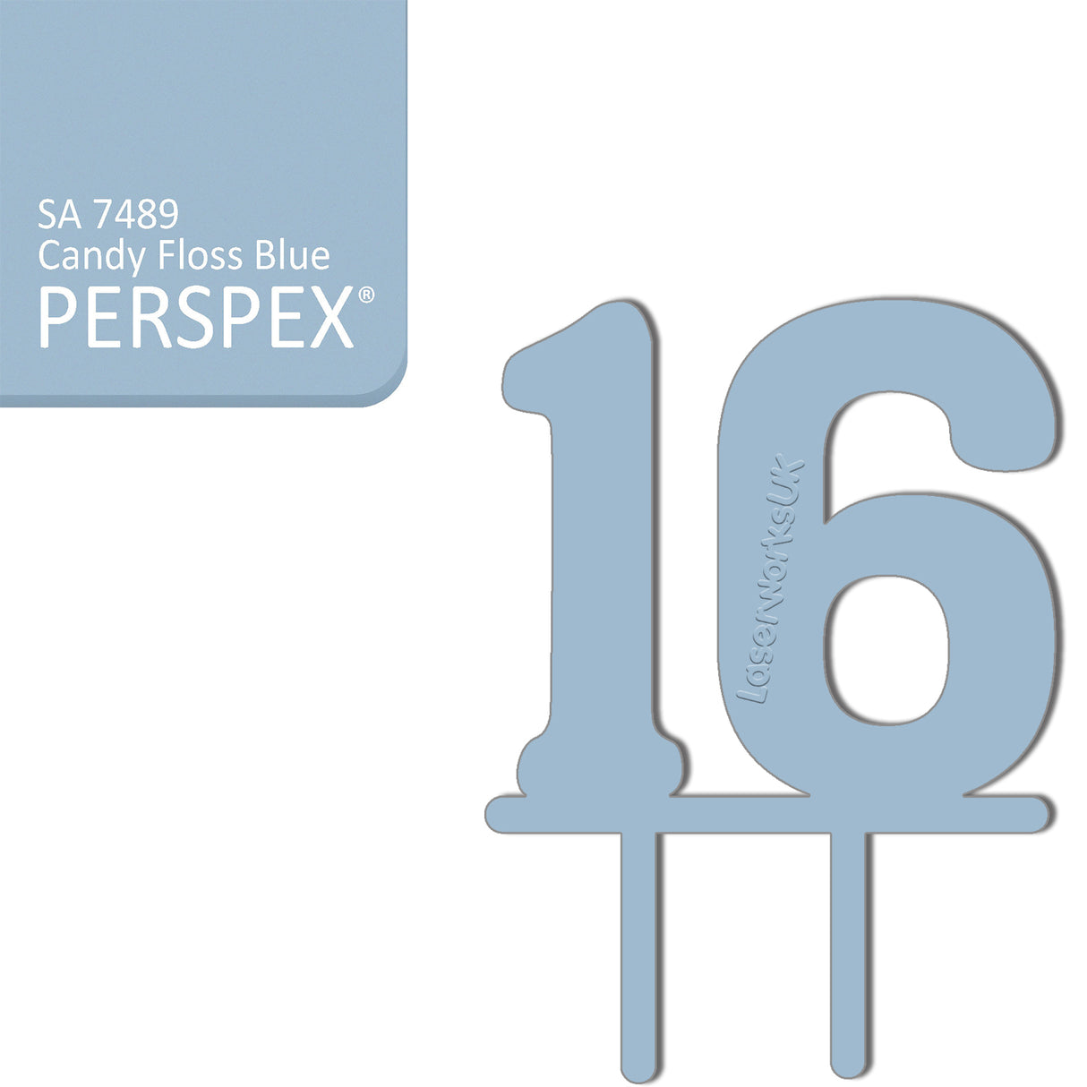 Acrylic Number Sixteen Cake Topper - Laserworksuk