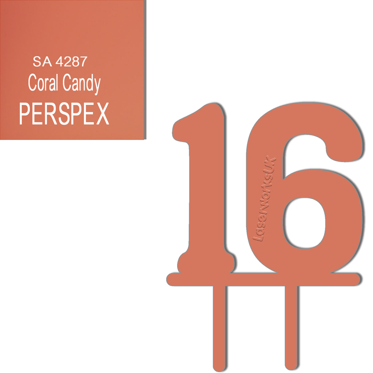 Acrylic Number Sixteen Cake Topper - Laserworksuk