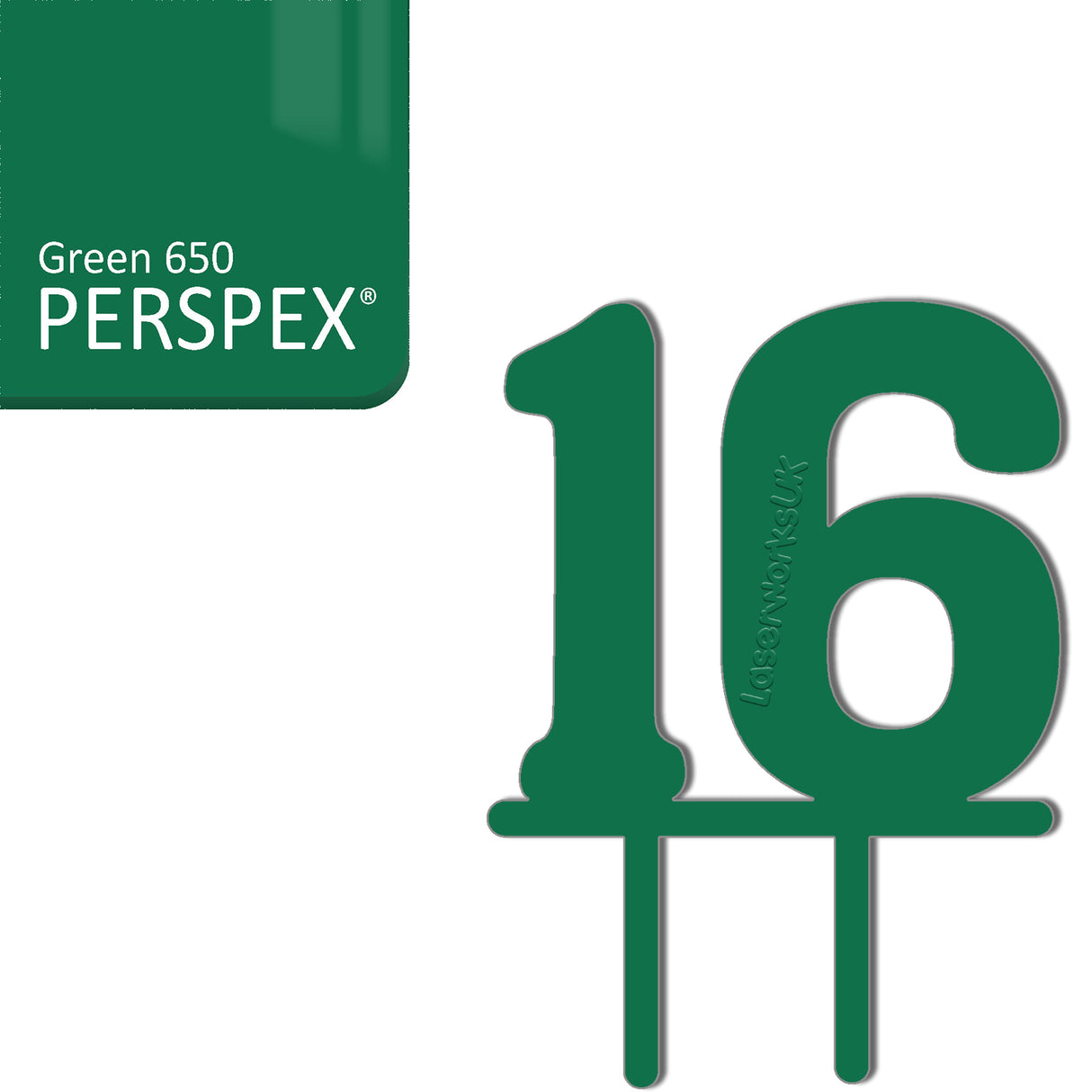 Acrylic Number Sixteen Cake Topper - Laserworksuk