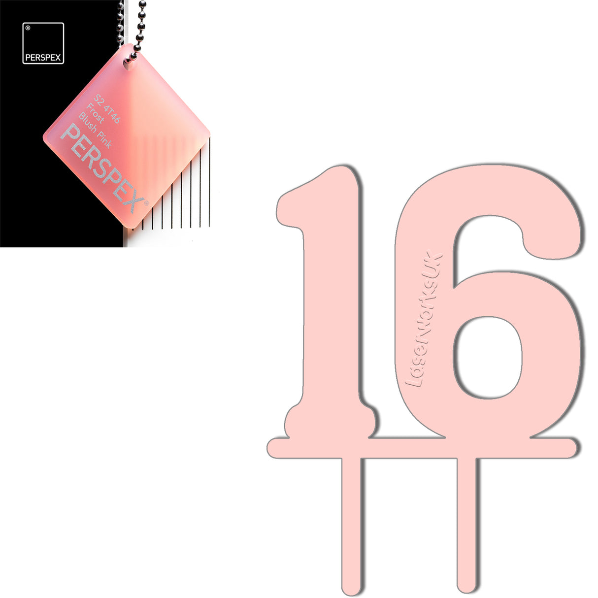 Acrylic Number Sixteen Cake Topper - Laserworksuk