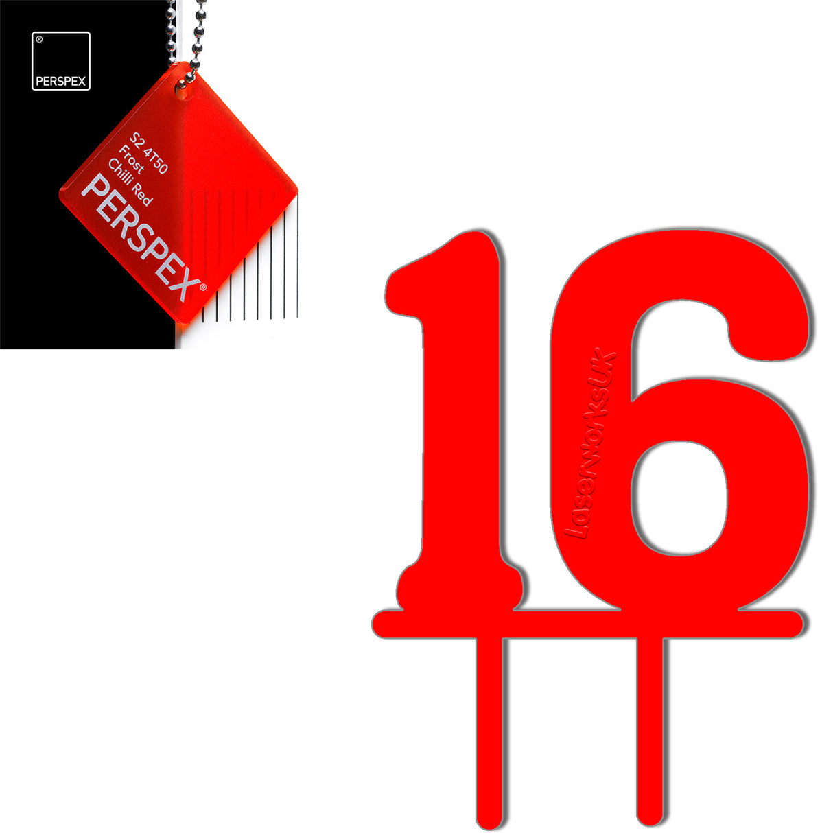 Acrylic Number Sixteen Cake Topper - Laserworksuk