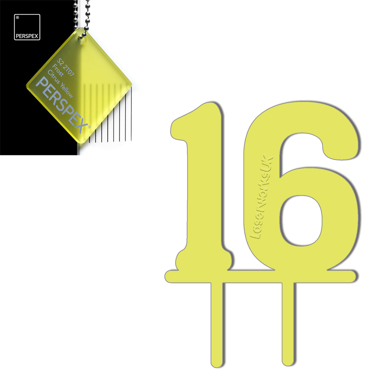 Acrylic Number Sixteen Cake Topper - Laserworksuk