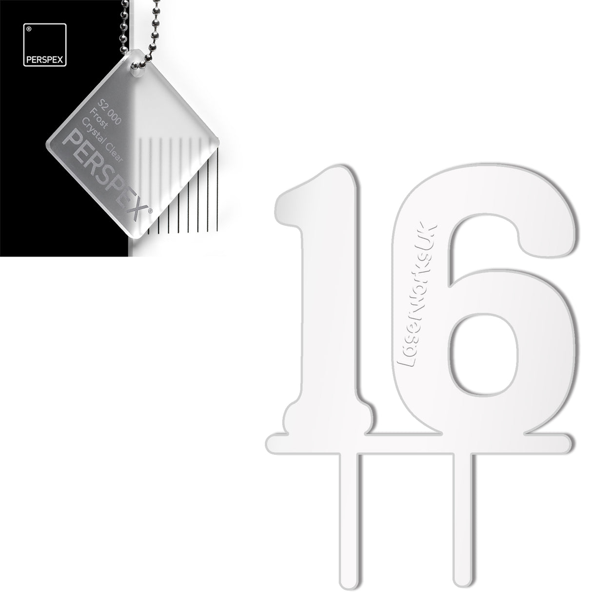 Acrylic Number Sixteen Cake Topper - Laserworksuk