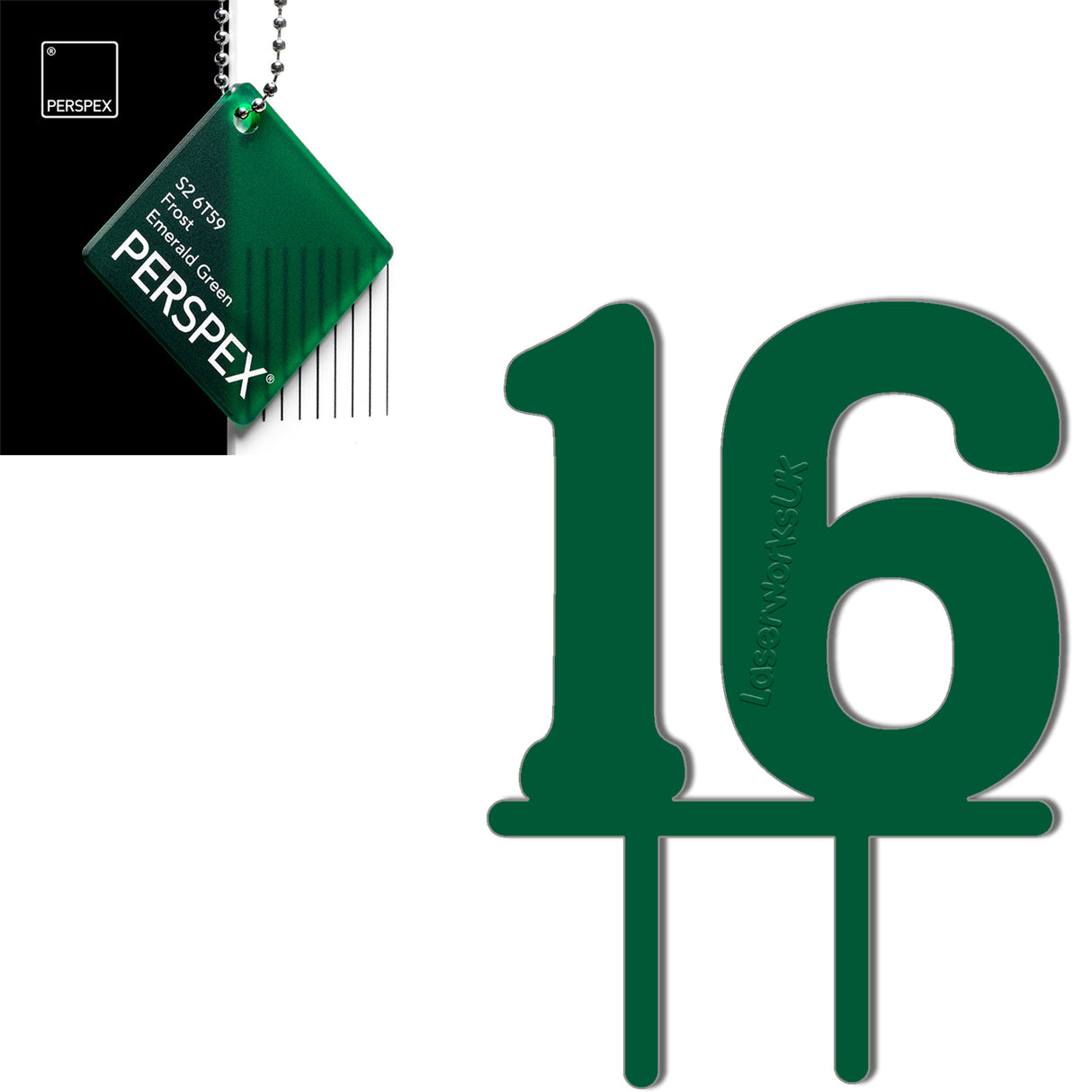 Acrylic Number Sixteen Cake Topper - Laserworksuk