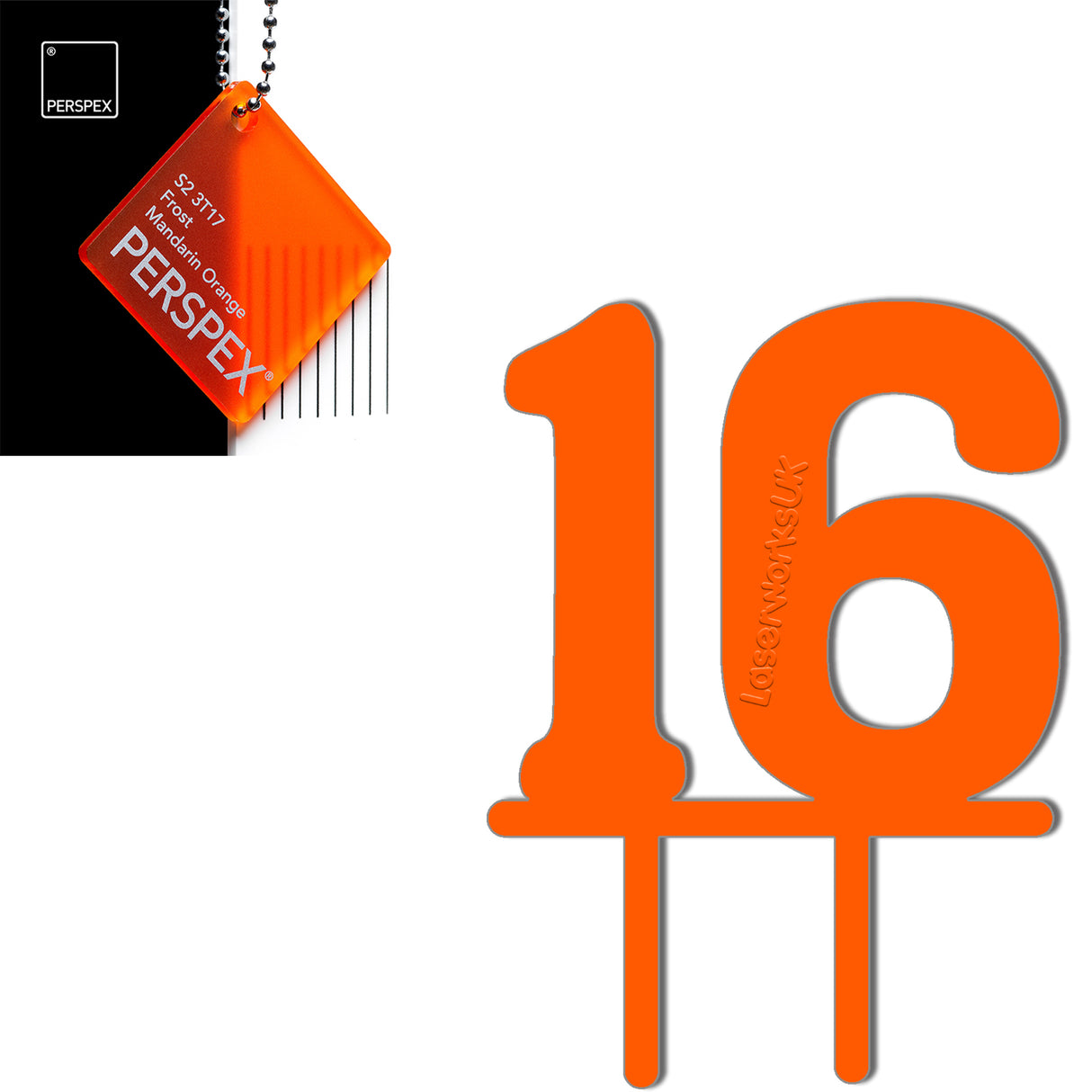 Acrylic Number Sixteen Cake Topper - Laserworksuk