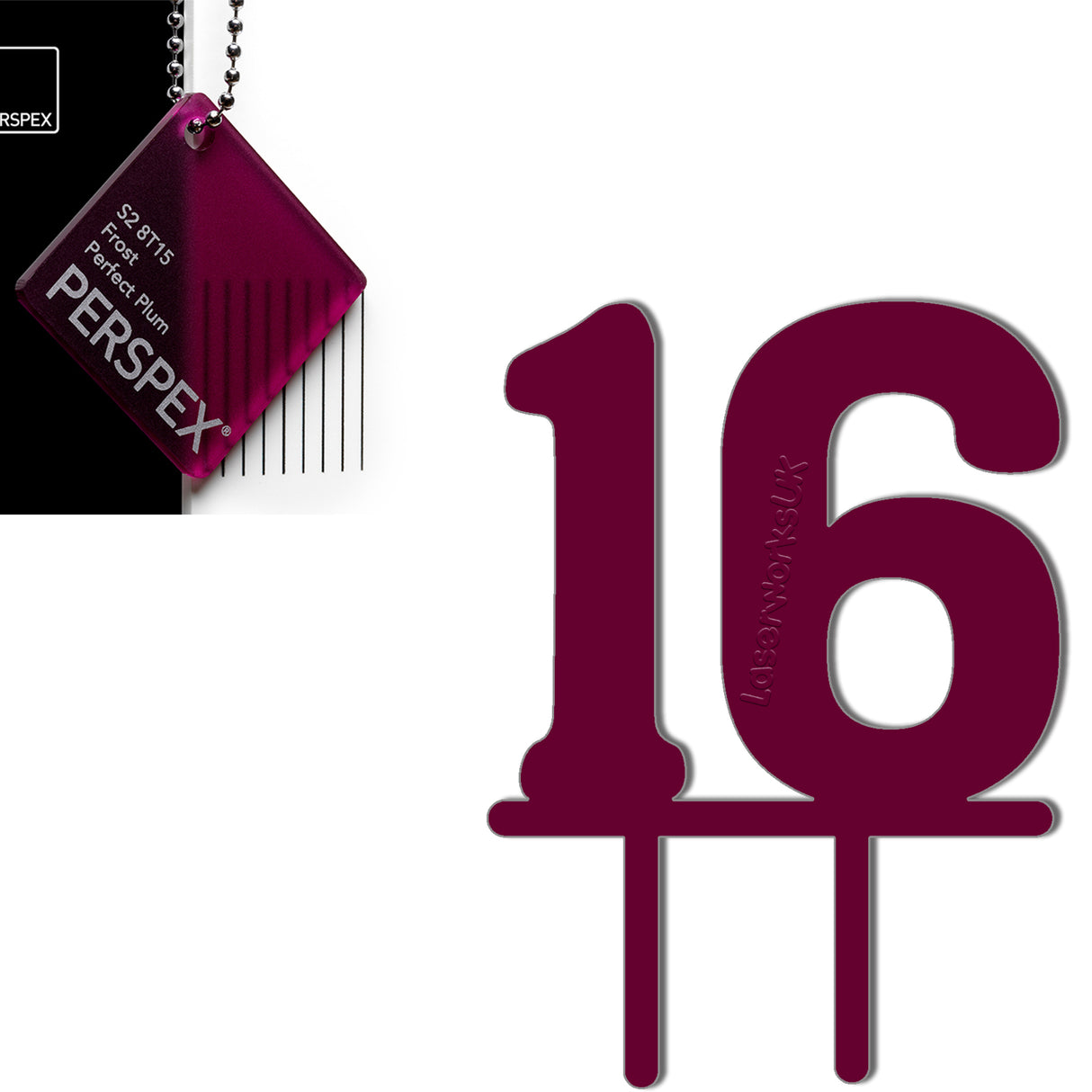 Acrylic Number Sixteen Cake Topper - Laserworksuk