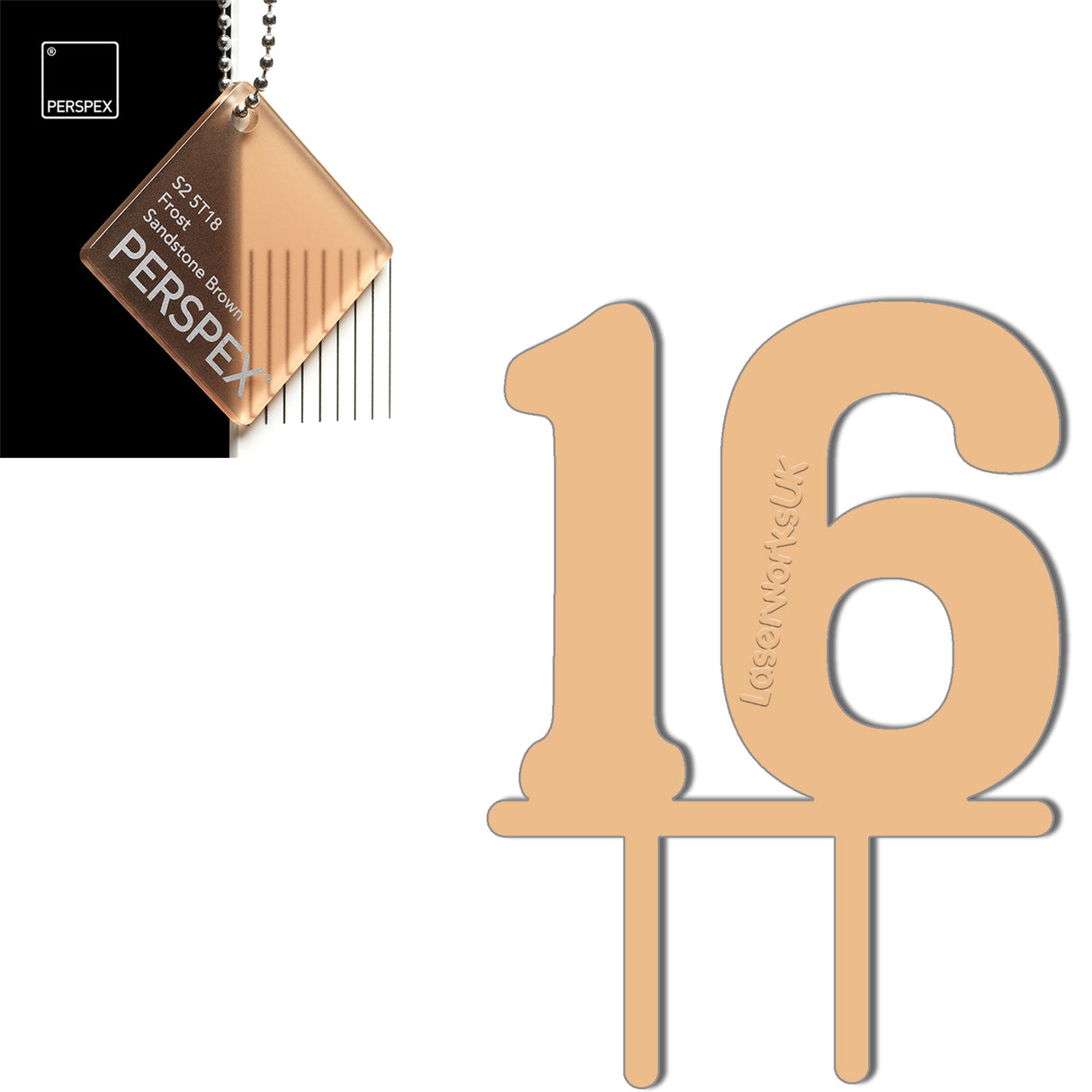 Acrylic Number Sixteen Cake Topper - Laserworksuk