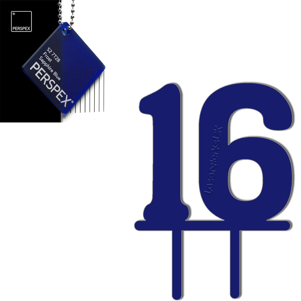 Acrylic Number Sixteen Cake Topper - Laserworksuk