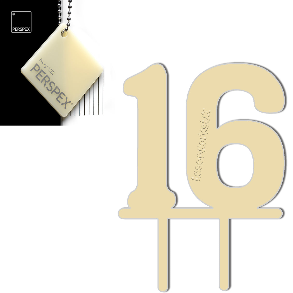 Acrylic Number Sixteen Cake Topper - Laserworksuk