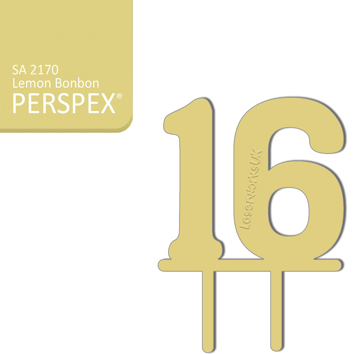 Acrylic Number Sixteen Cake Topper - Laserworksuk