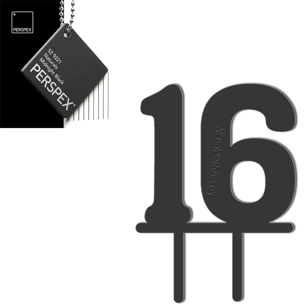 Acrylic Number Sixteen Cake Topper - Laserworksuk