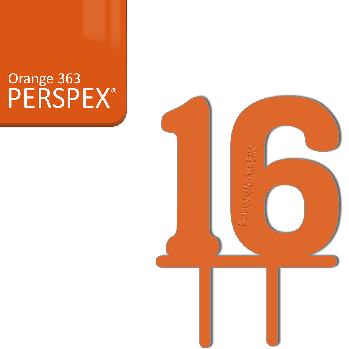 Acrylic Number Sixteen Cake Topper - Laserworksuk