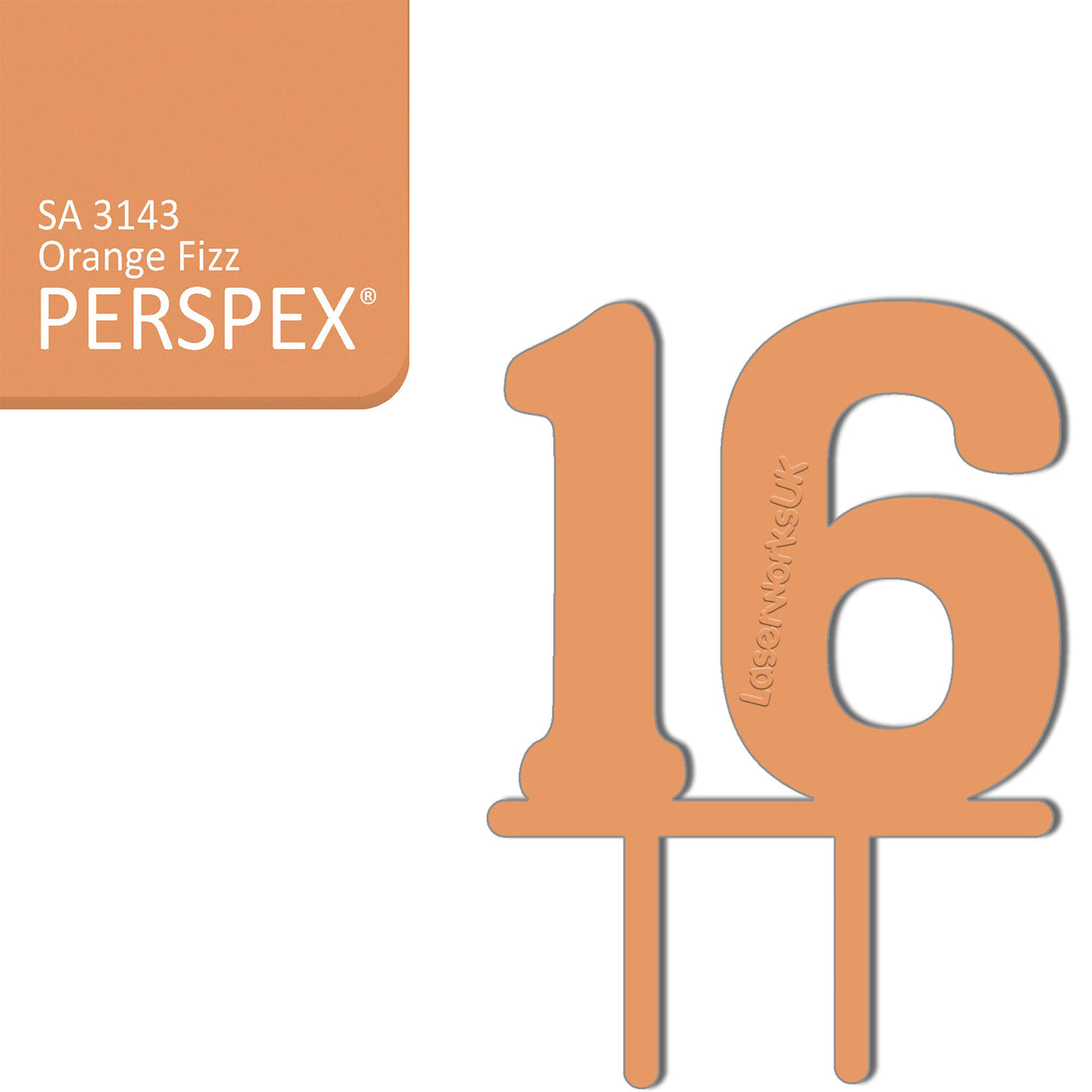 Acrylic Number Sixteen Cake Topper - Laserworksuk