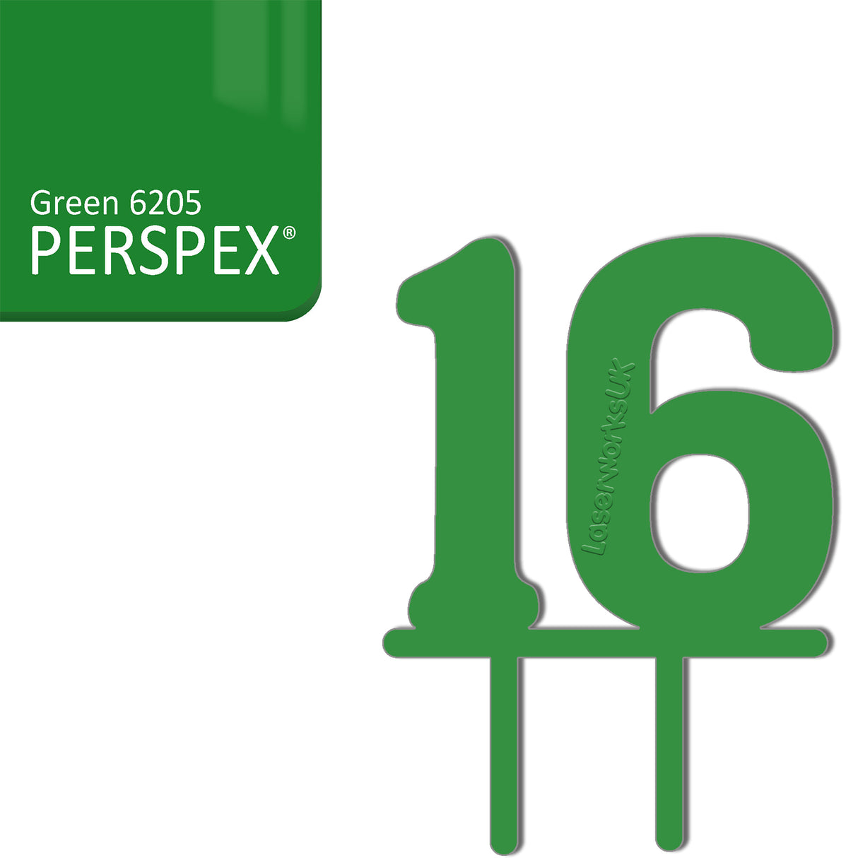 Acrylic Number Sixteen Cake Topper - Laserworksuk