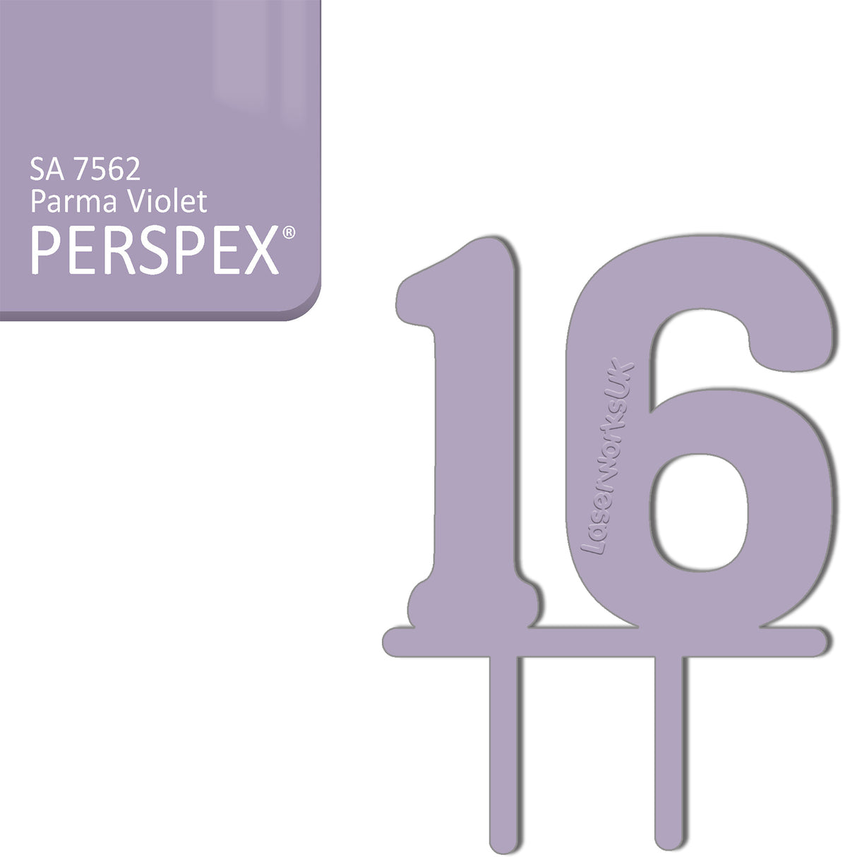 Acrylic Number Sixteen Cake Topper - Laserworksuk