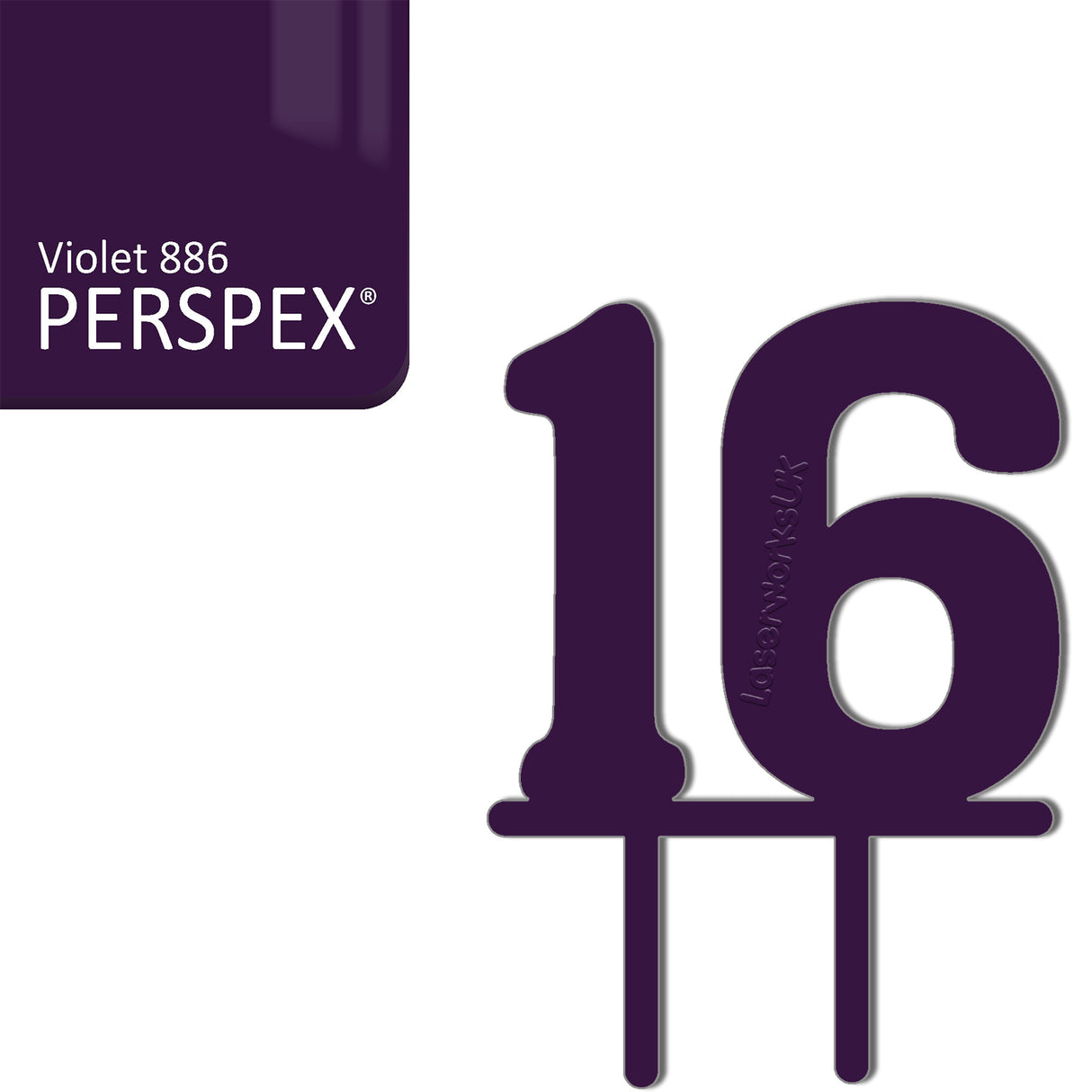 Acrylic Number Sixteen Cake Topper - Laserworksuk