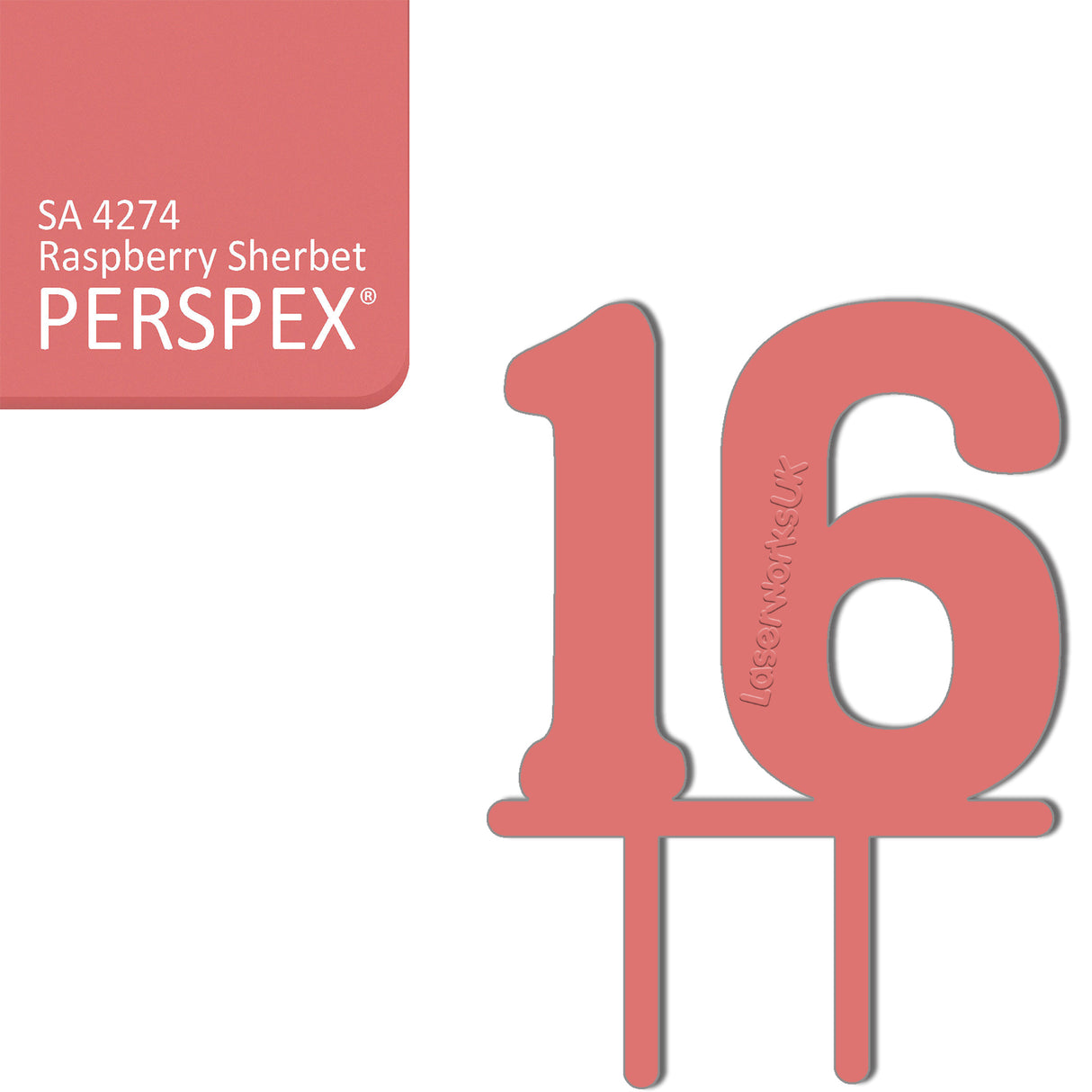 Acrylic Number Sixteen Cake Topper - Laserworksuk