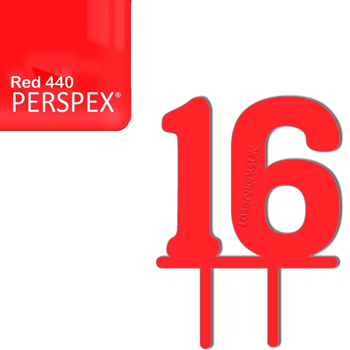 Acrylic Number Sixteen Cake Topper - Laserworksuk