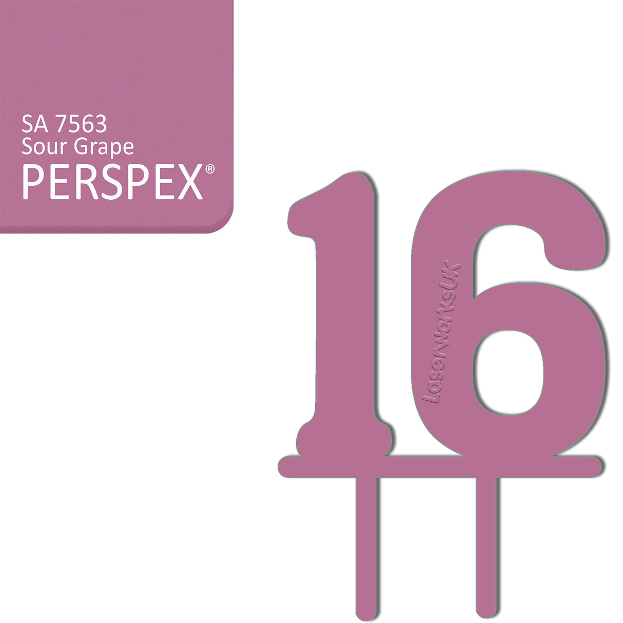 Acrylic Number Sixteen Cake Topper - Laserworksuk