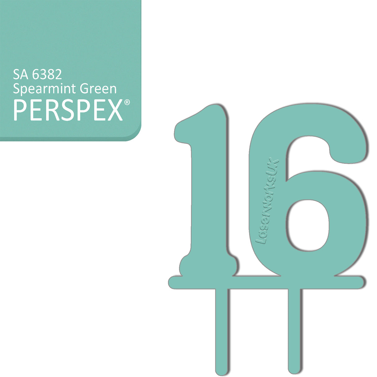 Acrylic Number Sixteen Cake Topper - Laserworksuk