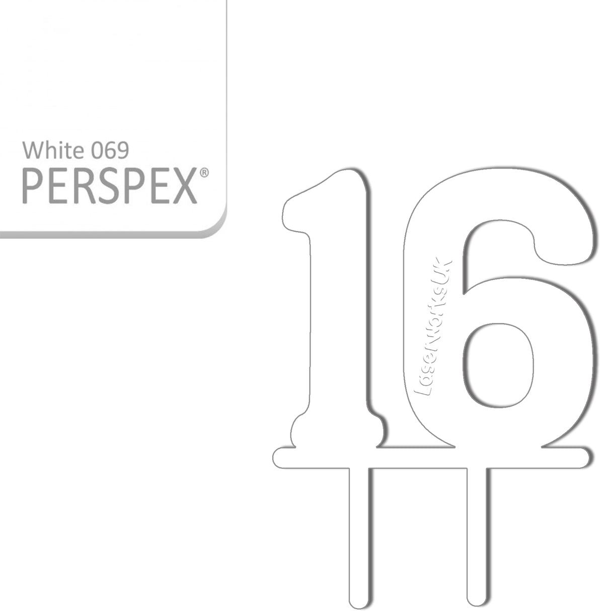 Acrylic Number Sixteen Cake Topper - Laserworksuk