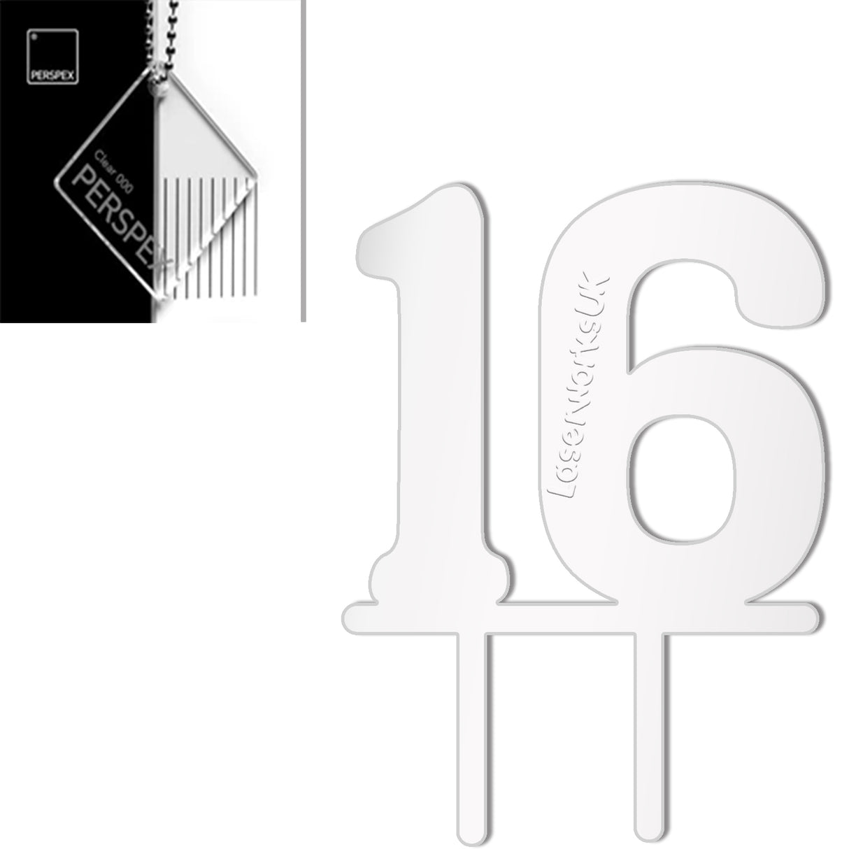 Acrylic Number Sixteen Cake Topper - Laserworksuk