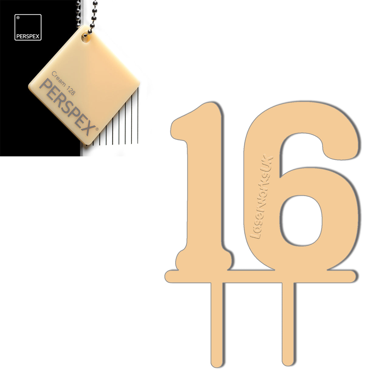 Acrylic Number Sixteen Cake Topper - Laserworksuk