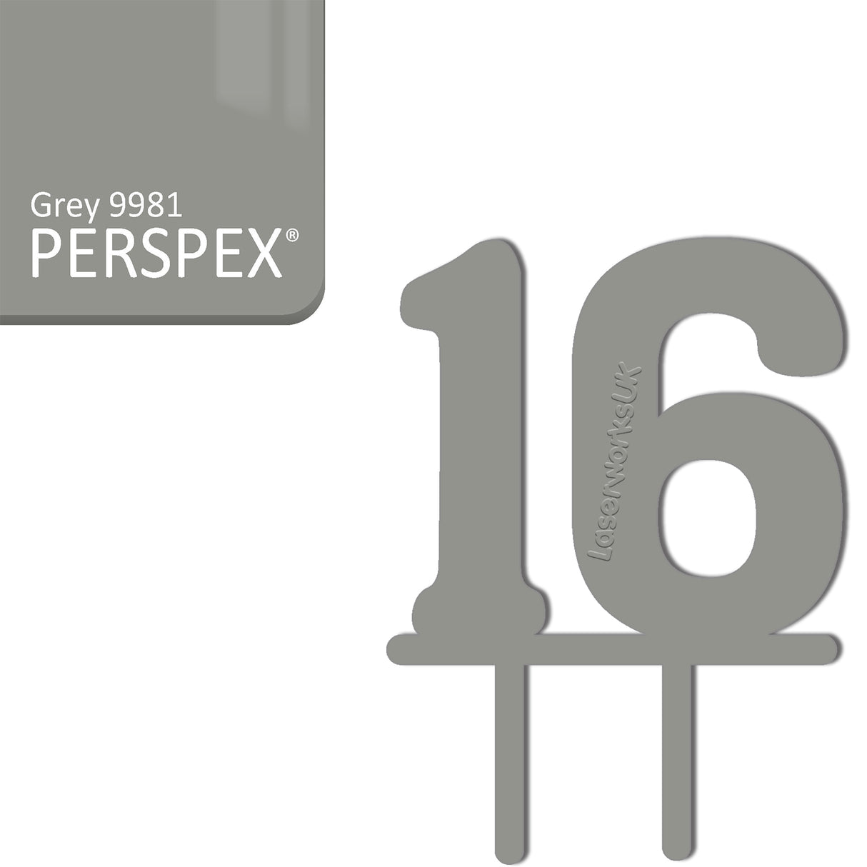 Acrylic Number Sixteen Cake Topper - Laserworksuk