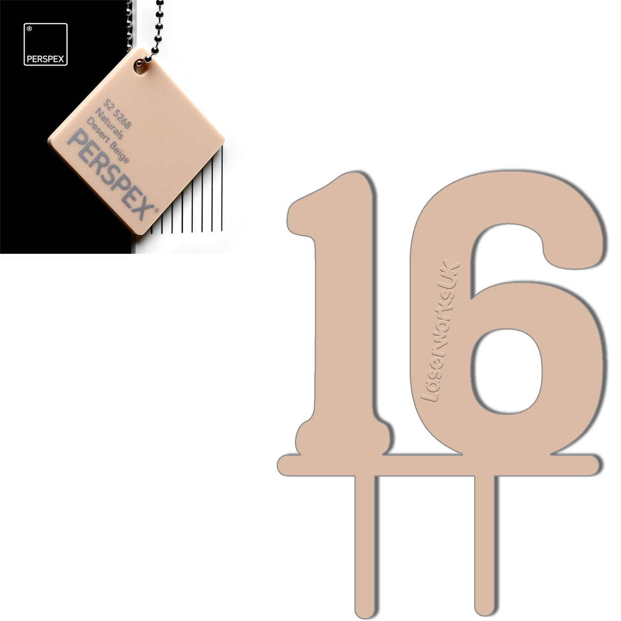 Acrylic Number Sixteen Cake Topper - Laserworksuk