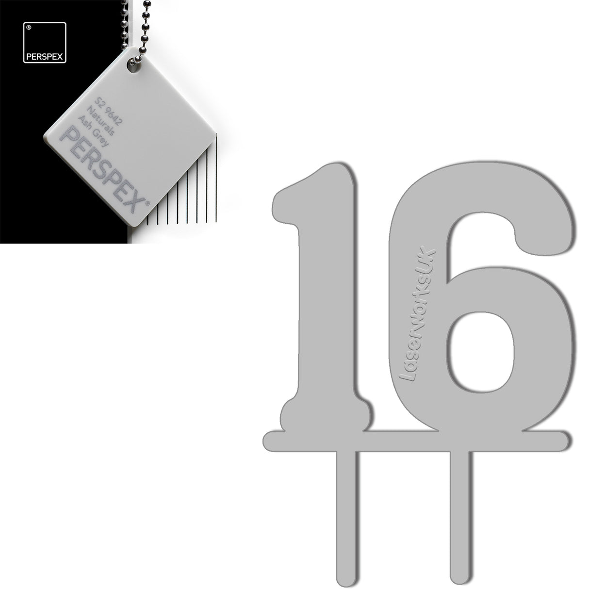 Acrylic Number Sixteen Cake Topper - Laserworksuk