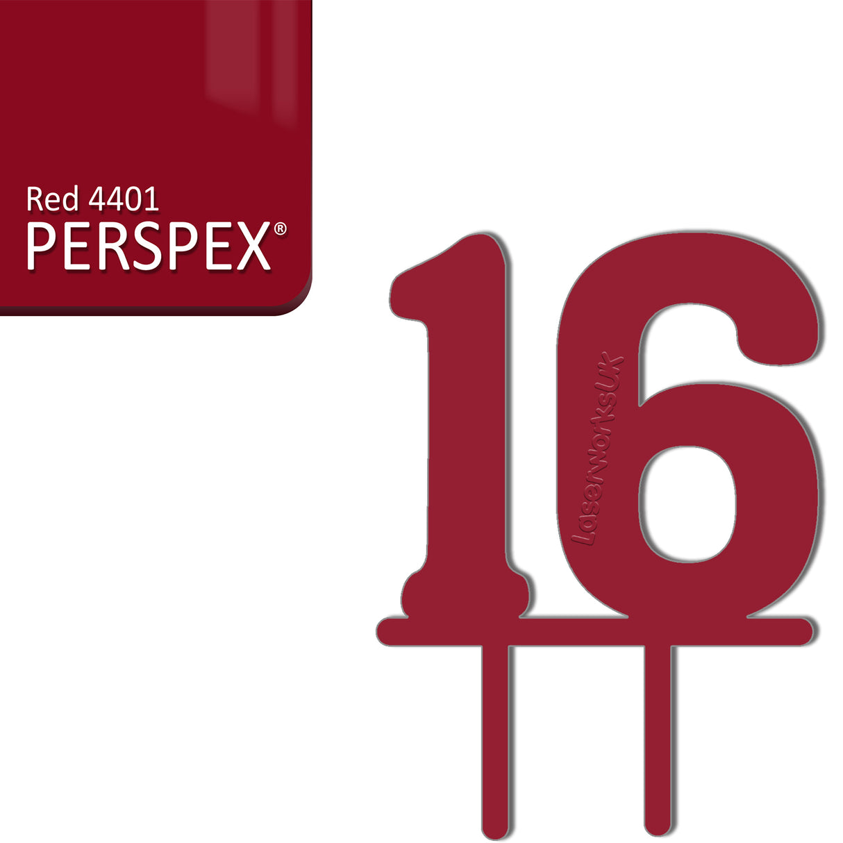 Acrylic Number Sixteen Cake Topper - Laserworksuk