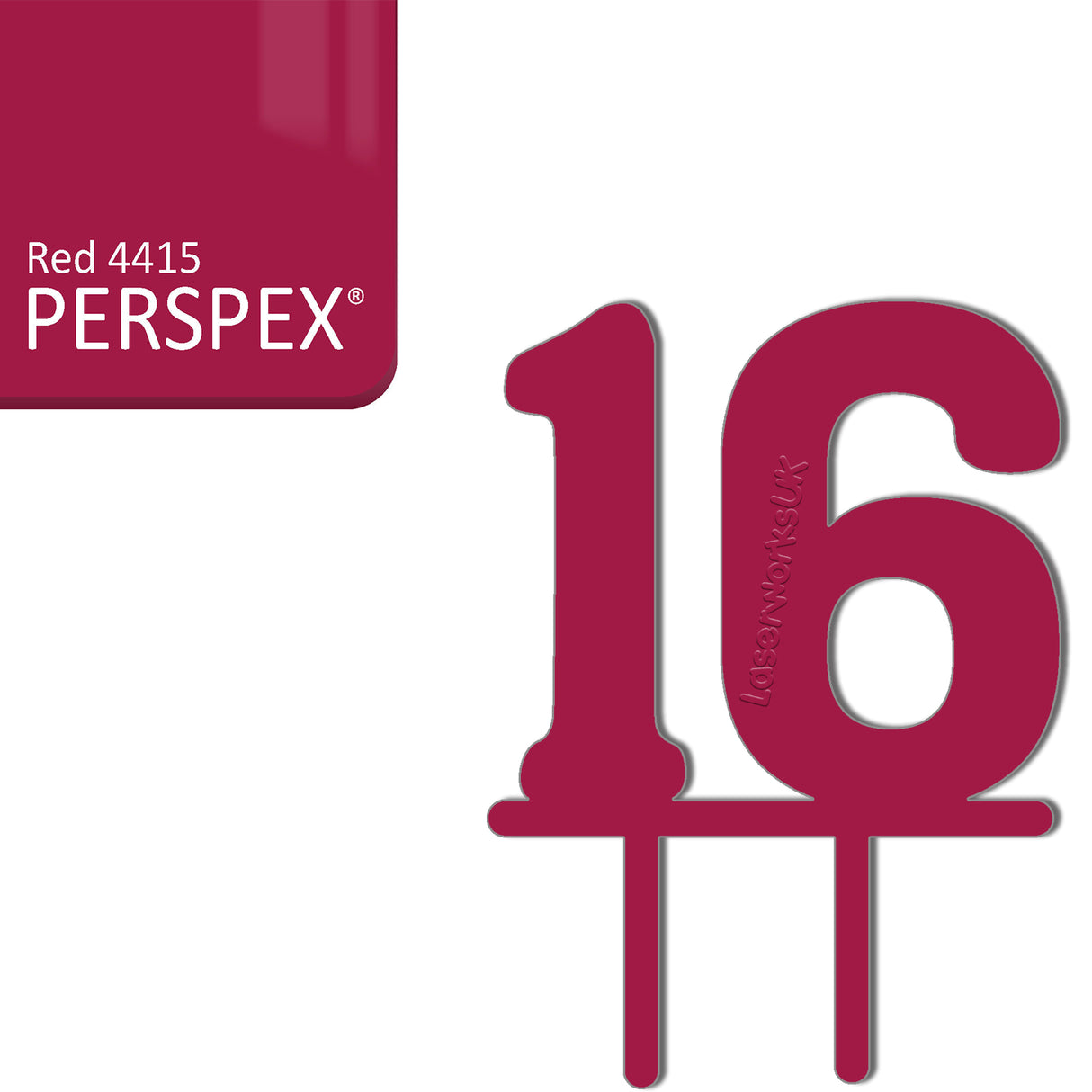 Acrylic Number Sixteen Cake Topper - Laserworksuk