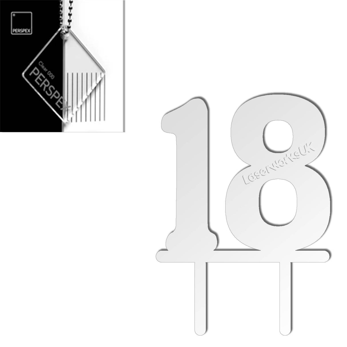Acrylic Number Eighteen Cake Topper - Laserworksuk