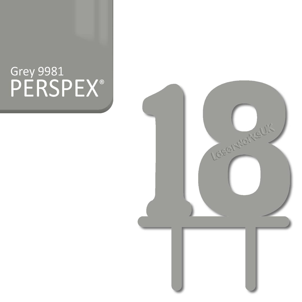 Acrylic Number Eighteen Cake Topper - Laserworksuk