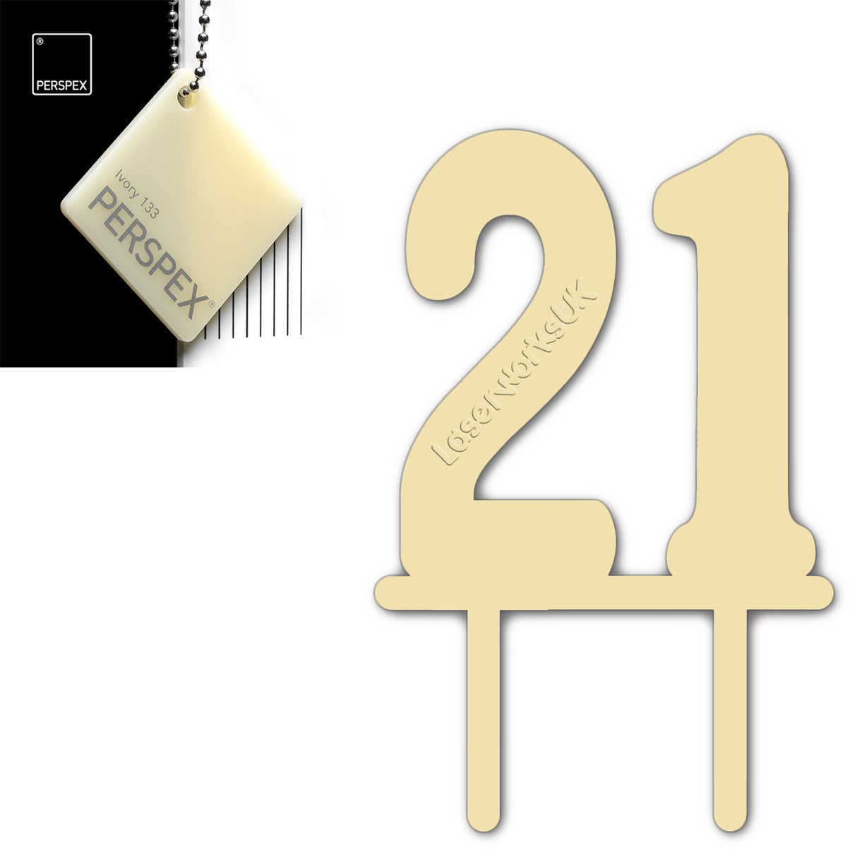 Acrylic Number Twenty One Cake Topper - Laserworksuk