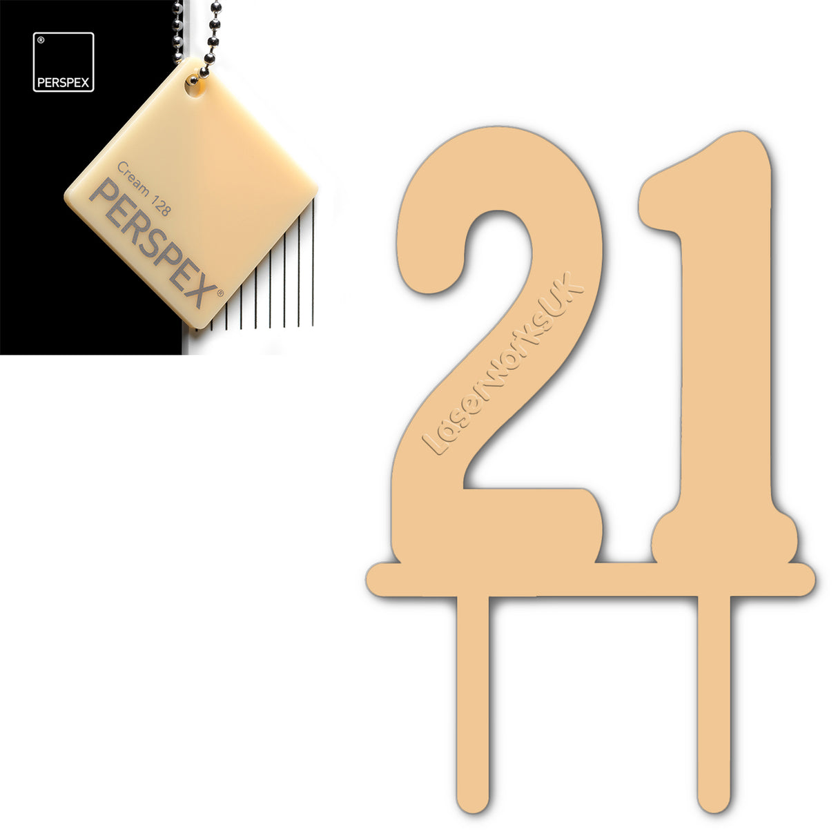 Acrylic Number Twenty One Cake Topper - Laserworksuk