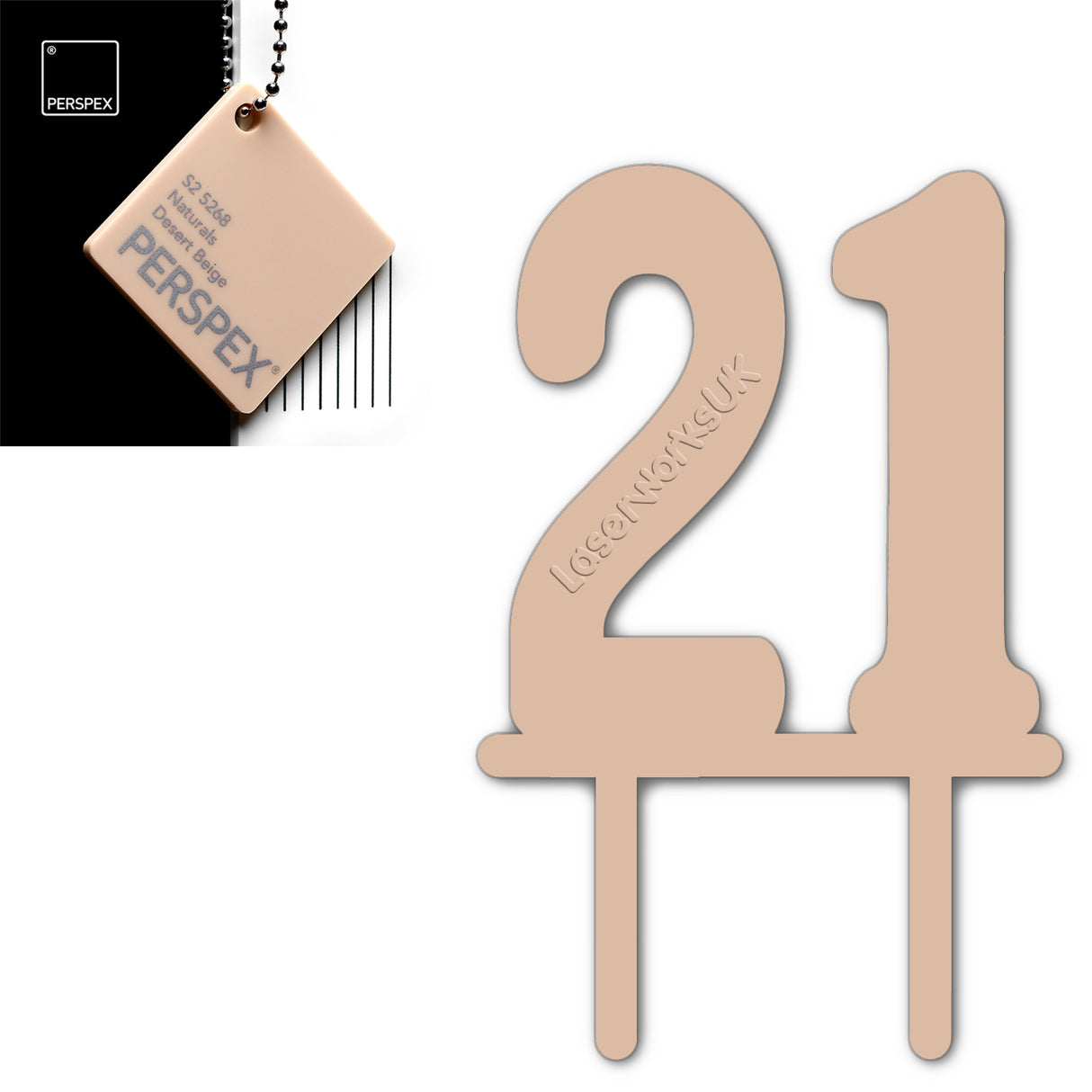 Acrylic Number Twenty One Cake Topper - Laserworksuk