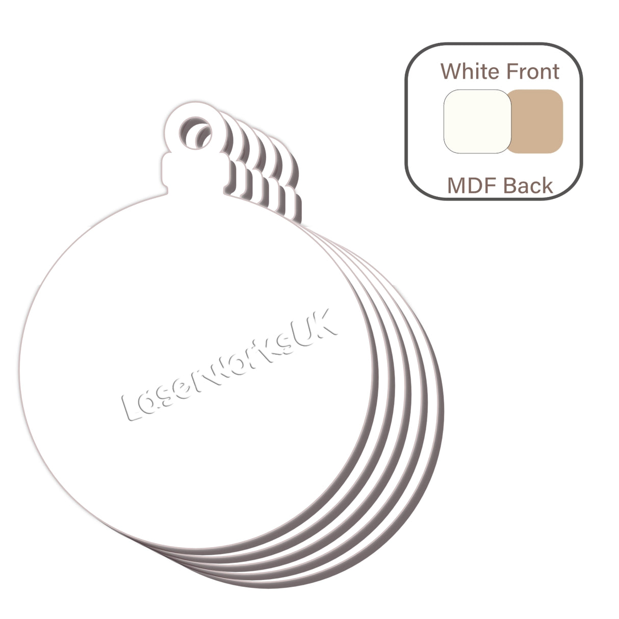 White Wooden Christmas Baubles - White Faced MDF - LaserworksUK