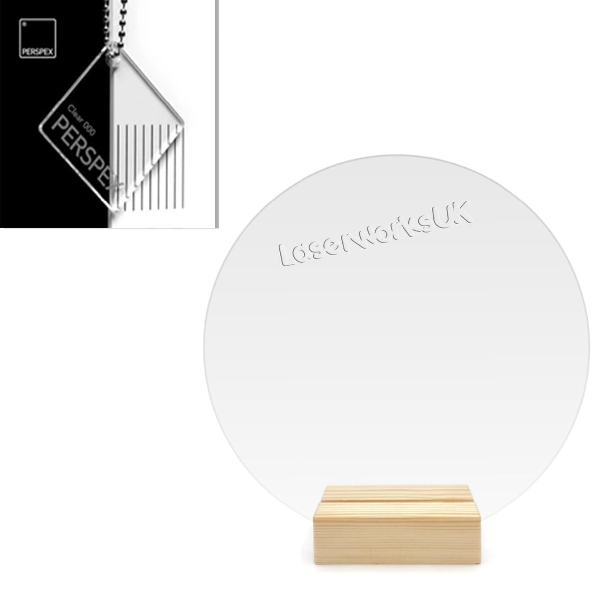 Clear Acrylic Circle and Wooden Table Stand - Laserworksuk