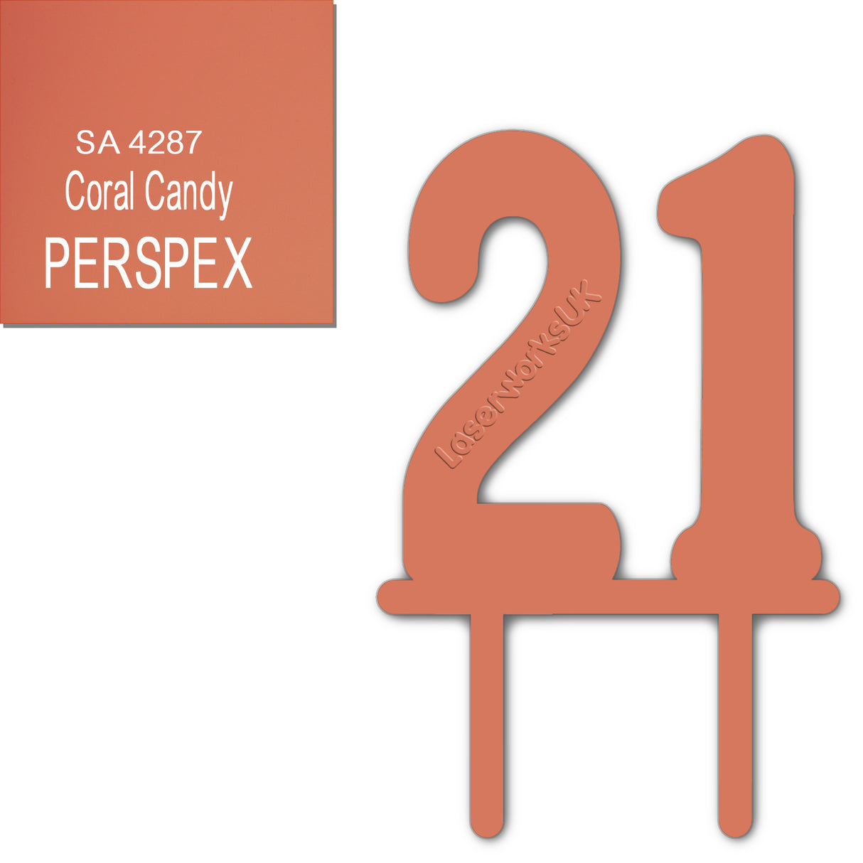 Acrylic Number Twenty One Cake Topper - Laserworksuk