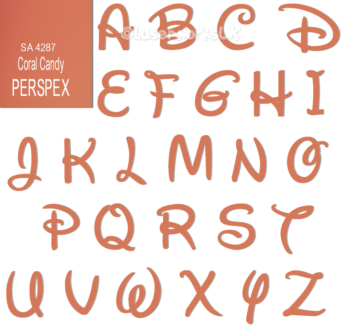 Acrylic Letters - 4cm High - Disney Font Perspex Letters & Numbers - 40 Colours - Laserworksuk