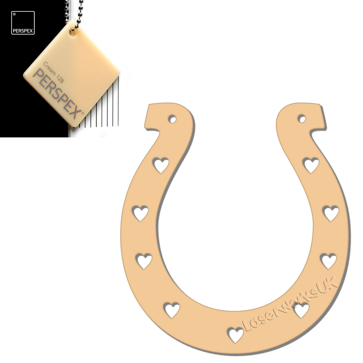 Acrylic Wedding Horseshoe With Hearts Cut Out Border - Laserworksuk