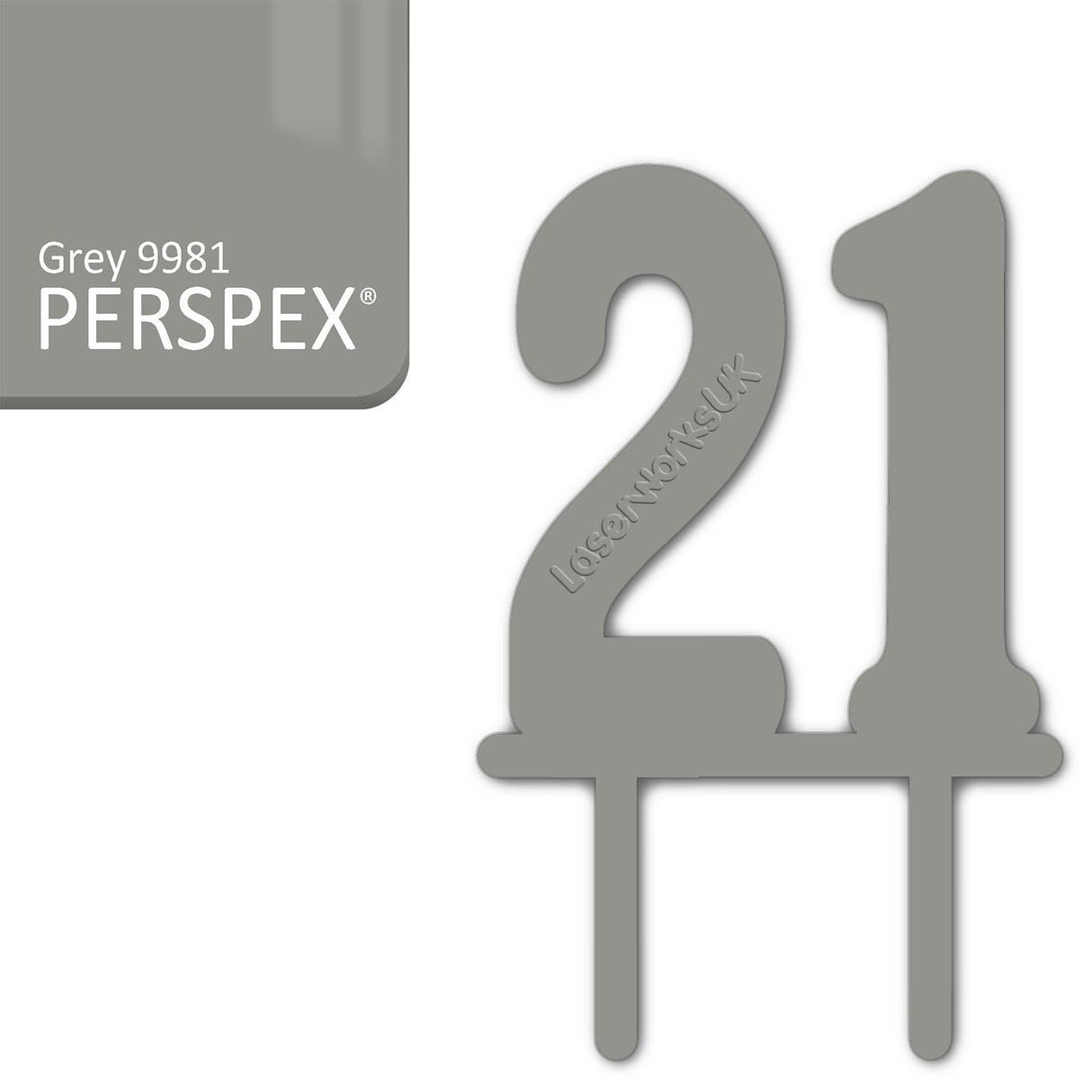 Acrylic Number Twenty One Cake Topper - Laserworksuk