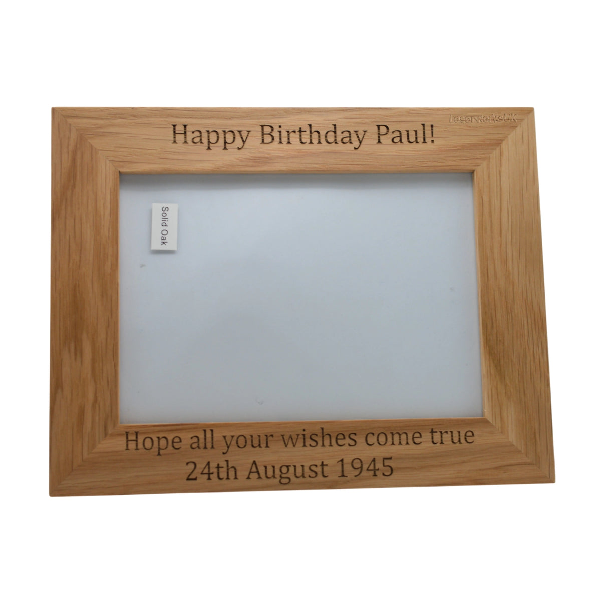 Personalised Photo Frame - Solid Oak - Laser Engraved - Laserworksuk