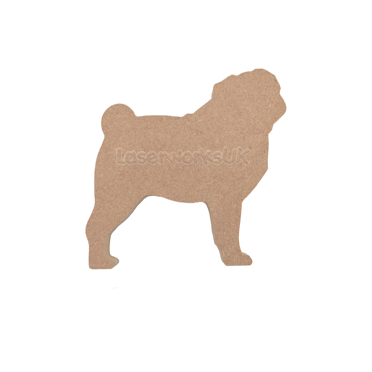 Freestanding Wooden Pug Dog Shape - Laserworksuk