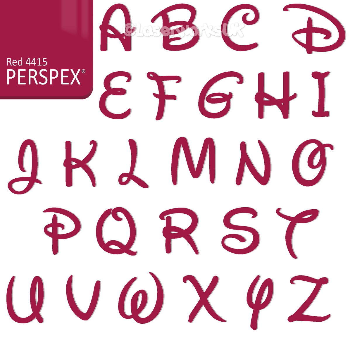 Acrylic Letters - 4cm High - Disney Font Perspex Letters & Numbers - 40 Colours - Laserworksuk