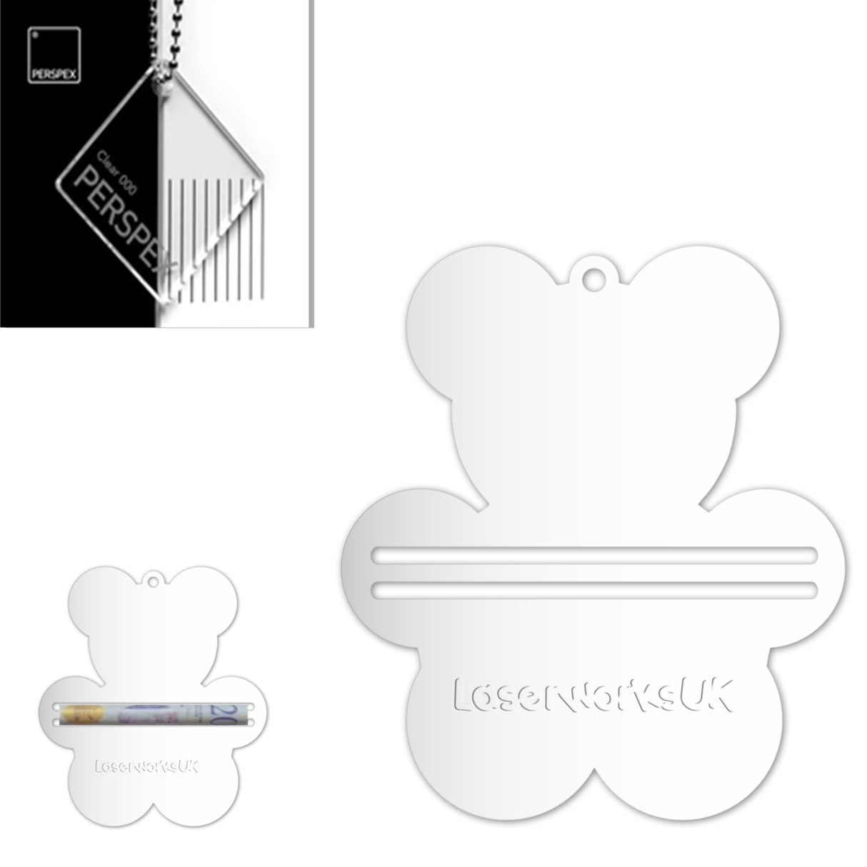 Acrylic Teddy Bear Money Holder Blanks (Pack of 3) - Laserworksuk
